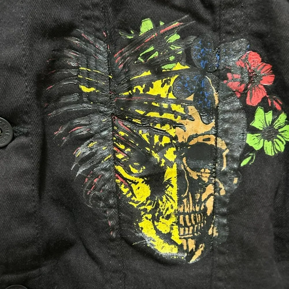 Black Pike Jacket Size Large with Savage Skull Graphic – Button Front - Picture 4 of 8